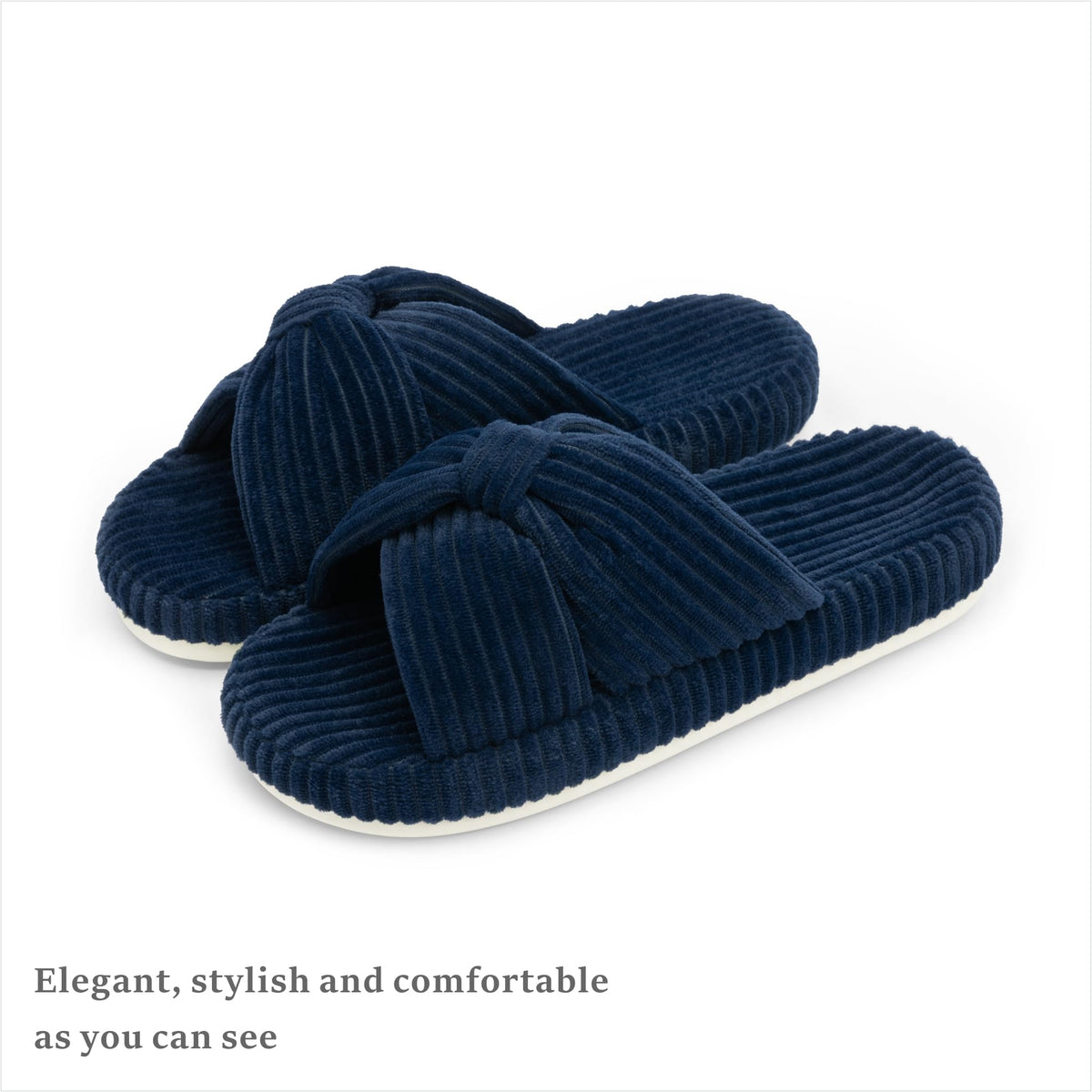 Slippers for Women Memory Foam House Bedroom Corduroy Bow Crossbands Slipper Shoes Comfy Trendy Gift Slippers Navy Blue Size 11 12 10.5
