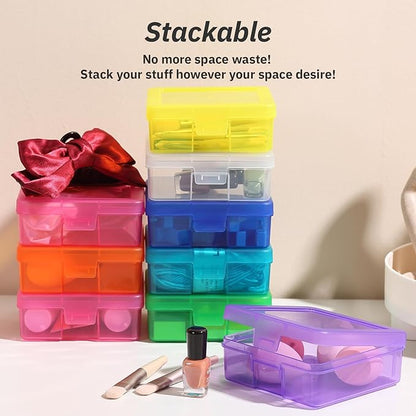 novelinks Plastic Clear Storage Containers for Organizing, Craft Storage Organizers and Stackable Storage Bins with Lids for Pencil Box, Bead, Cookie Cutter, Board Game (18 Pack Small -Color)