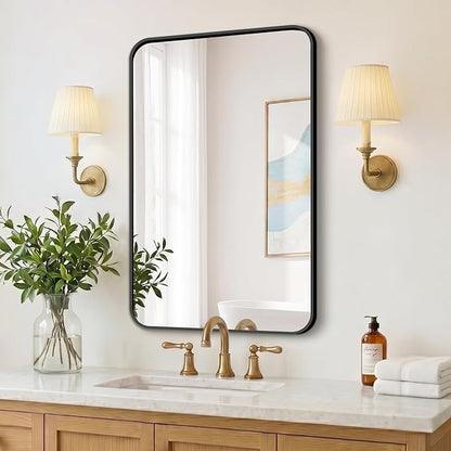 FICTOR Bathroom Mirror, 30"x20" Black Framed Vanity Mirror for Wall, Shatterproof &Anti-Rust Bathroom Mirrors for Over Sink, Bedroom, Living Room, Entryway, Vertical/Horizontal Mount
