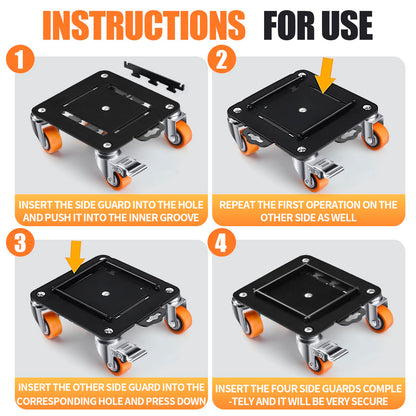 Furniture Dolly 5 Wheels Heavy Duty with Removable Side Guards 3900Lbs Capacity 360°Rotating Wheels Side Brake 5 Rollers Casters Cart Furniture Movers Lifter Tool for Sofas Beds Appliances Safe (4 Count)