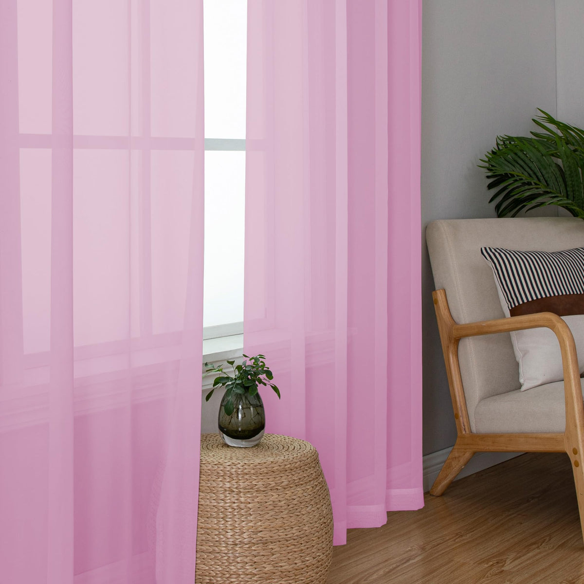 Sheer Pink Curtains 90 inches Long 2 Panels (2 Count)