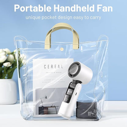 Lerat Portable Handheld Turbo Fan, 5 High-Speed Wind, Battery Operated, Up to 12H Runtime, 3 IN 1 Hand Fan with LED Display & Flashlight, Personal Cooling Fan for Travel, Outdoor, Beach Essentials