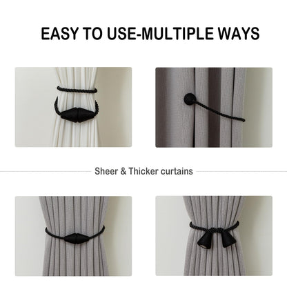 Magnetic Curtain Tiebacks 4 Pack Outdoor Rope Curtain Tie Backs Decorative Window Treatment Holdbacks for Home Decorative Curtain (4 Count)