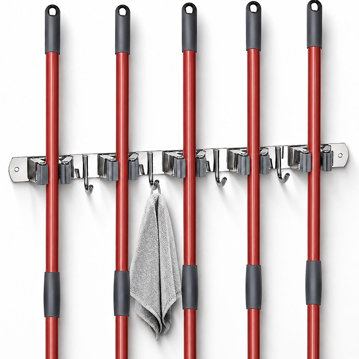 5 Racks and 4 Hooks Mop and Broom Holder Wall Mount