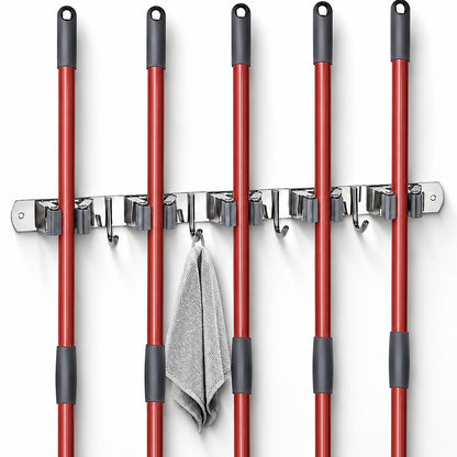 5 Racks and 4 Hooks Mop and Broom Holder Wall Mount