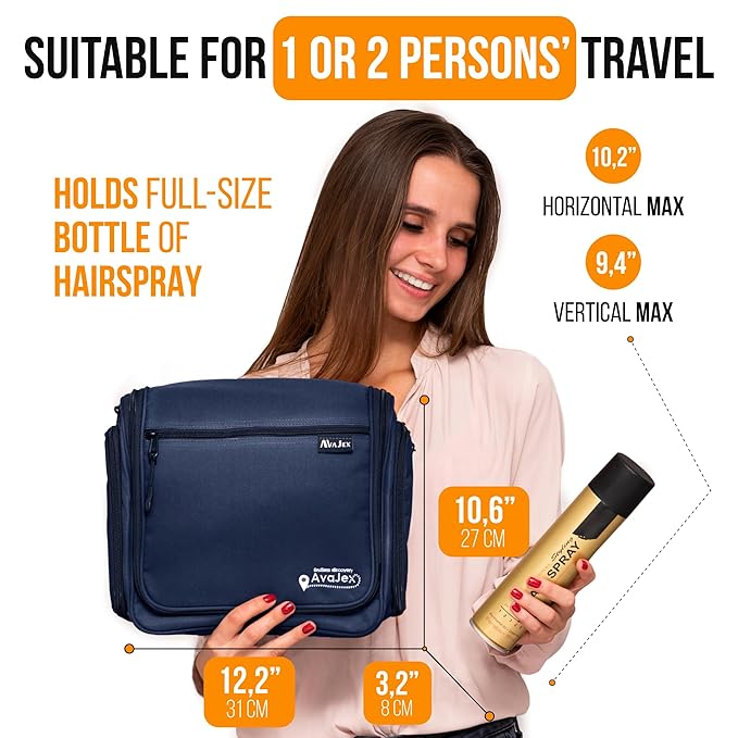 Travel Toiletry Bag for Men and Women - (10.6”x10.6”x3.2”) Large Hanging Toiletry Organizer - Waterproof Hygiene Bag with Metal XXL Swivel Hook, with Sturdy Zippers and 19 Compartments for Toiletries