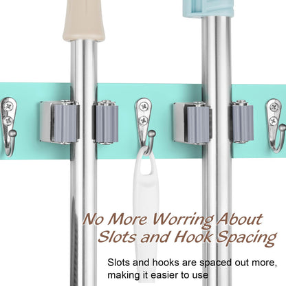Turquoise Mop Broom Holder Wall Mount with 4 Slots & 4 Hooks