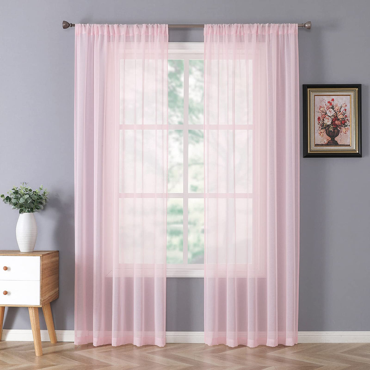 Sheer Curtain Linen Textured Living Room Curtains Sheer Light Filtering Rod Pocket Voile Curtain for Bedroom