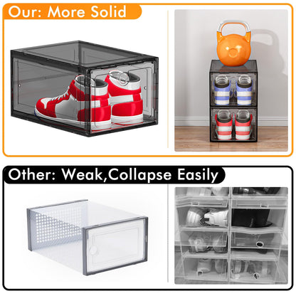 6 Pack Black Shoe Storage Boxes Magnetic Stackable (6 Count)
