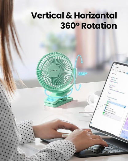 Gaiatop Portable Clip on Fan Battery Operated, Small Powerful 3 Speed Quiet 360° Rotate, USB Rechargeable Mini Personal Cooling Fan for Desk Table Home Office Stroller Camping Women Gifts Green