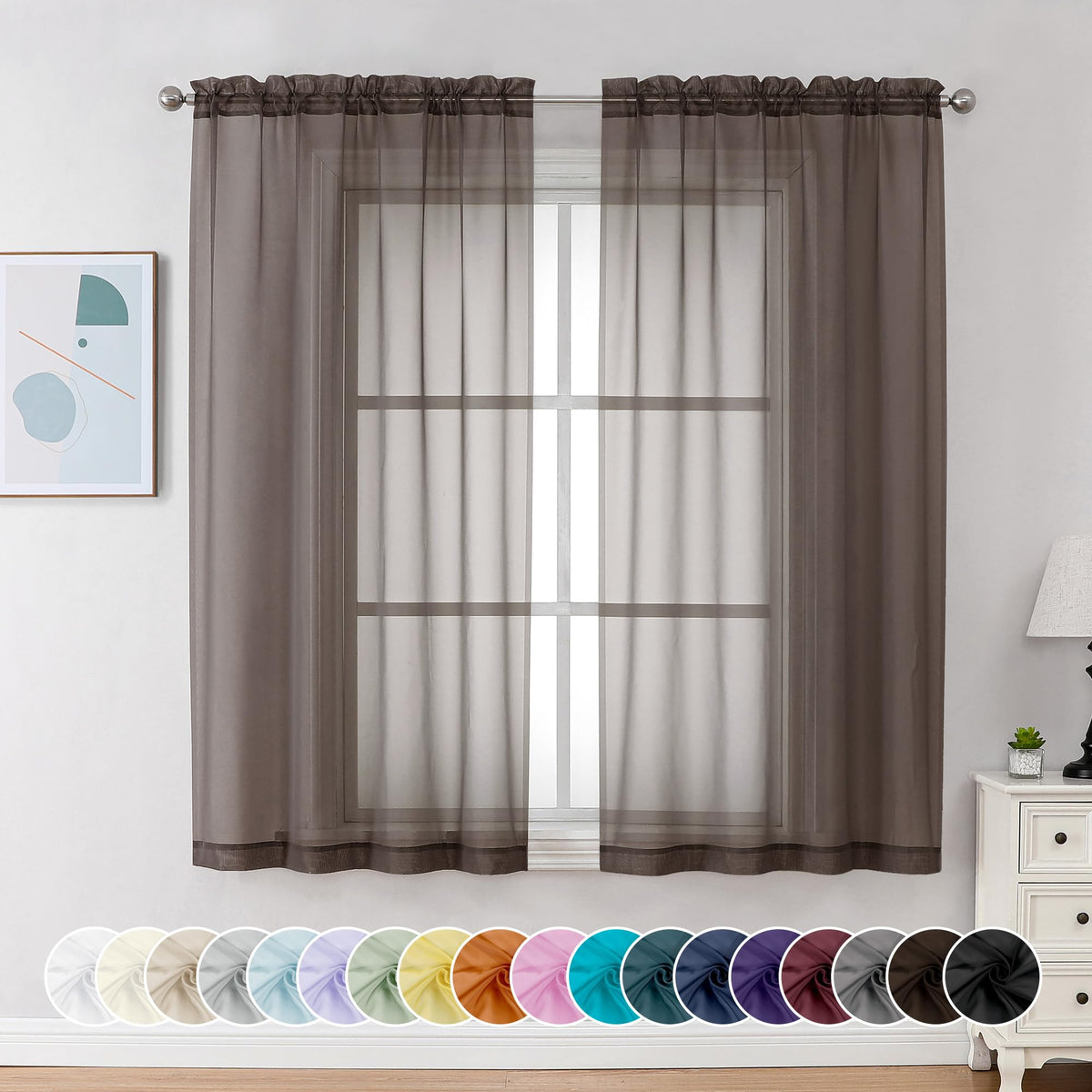 Sheer Curtains 63 Inch Length 2 Panels (2 Count)