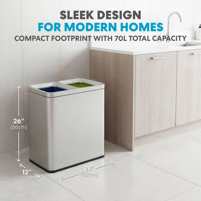 70 Liter 18.5 Gallon Rectangular Open Top Dual Compartment Recycling Trash Can