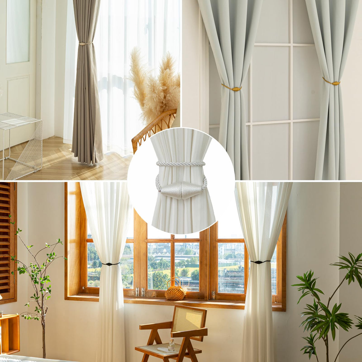 Magnetic Curtain Tiebacks 2 Pack Outdoor Rope Curtain Tie Backs Decorative Window Treatment Holdbacks for Home Decorative Curtain (2 Count)