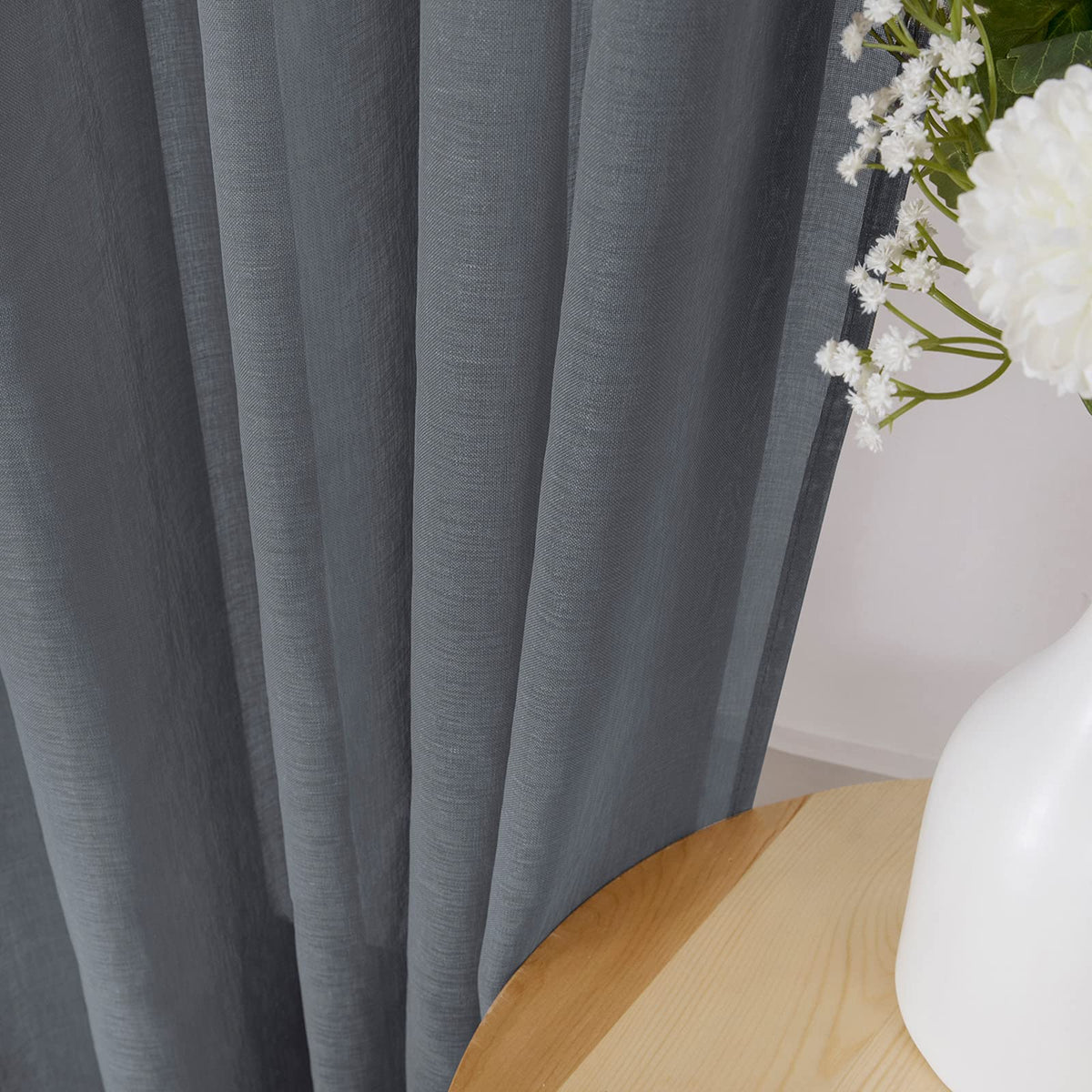Short Sheer Curtains Linen Textured Bedroom Curtain Sheers Light Filtering Rod Pocket Voile Curtains for Living Room