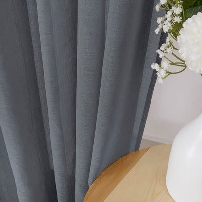 Short Sheer Curtains Linen Textured Bedroom Curtain Sheers Light Filtering Rod Pocket Voile Curtains for Living Room