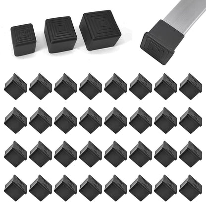 32 Pcs 1-1/4" x 1-1/4" Black Square Rubber Chair Leg Caps (32 Count)