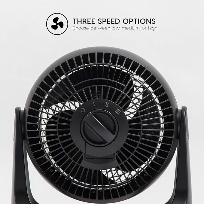 IRIS USA WOOZOO Desk Fan, Air Circulator, 3 Speeds, 52ft Max Air Distance, 157ft² Coverage, 360° Adjustable Vertical Tilt, 20db Quiet Motor, Fan for Bedroom, Office, Dorm, Medium, Black