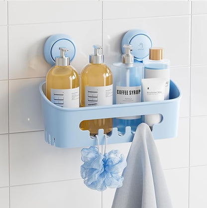 TAILI Shower Caddy Suction Cup, Heavy Duty Bathroom Organizer, Removable Shelves for Inside Shower, Shampoo, Waterproof Suction Plastic Storage for Bathroom Accessories Holder, Blue