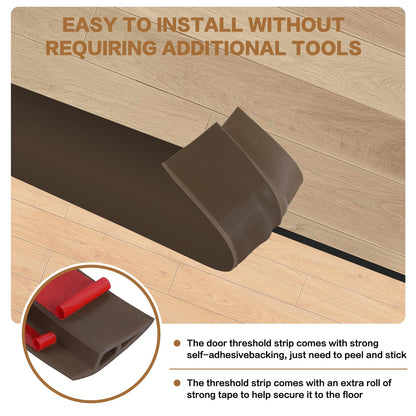 Floor Transition Strip Vinyl Door Threshold Ramp Self Adhesive Carpet Edging Strip Doorway Edge Trim (6.6 Foot)