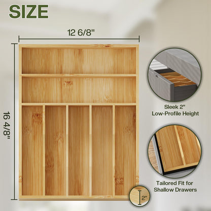 Bamboo Flatware Organizer 16.5×12.8
