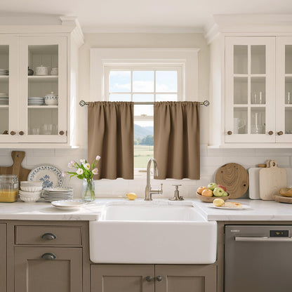 Taupe Blackout Kitchen Curtains 36 Inches Length (2 Count)