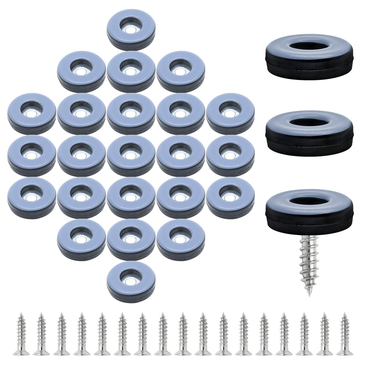 1" (25mm) Screw on Furniture Sliders, Gray/Black, 24pcs (24 Count)