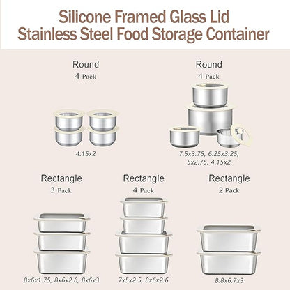 Urban Green Stainless Steel Food Containers with Glass Lid, Large Airtight Leakproof Stainless Steel Storage Containers in set of 2, Rectangle Shape, Microwave Safe, 100% Plastic Free
