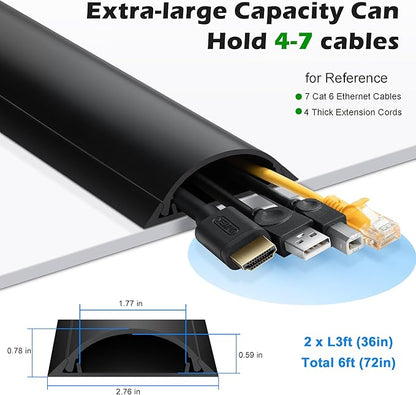 ZhiYo Cord Cover Floor, Large Capacity Floor Cable Cover, Hard PVC Cord Hider, Wire Cable Management Raceway, Black, Cord Cavity - 1.8"(W) x 0.6"(H)