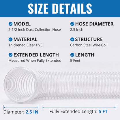 2 1 2" x 5' PVC Dust Collection Hose