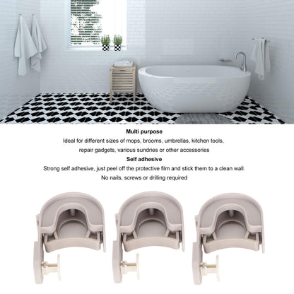 Broom Holder 3 PCS Wall Mount Mop Organizer Gripper