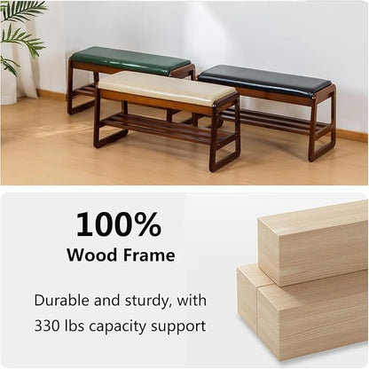 SOBIBO Shoe Bench with Storage - 2-Tier Entryway Bench, Solid Wood Shoe Rack with Cushion & Flip-Open Box, Mid-Century Modern for Hallway, Mudroom, Bedroom (Gray, 39.4'')