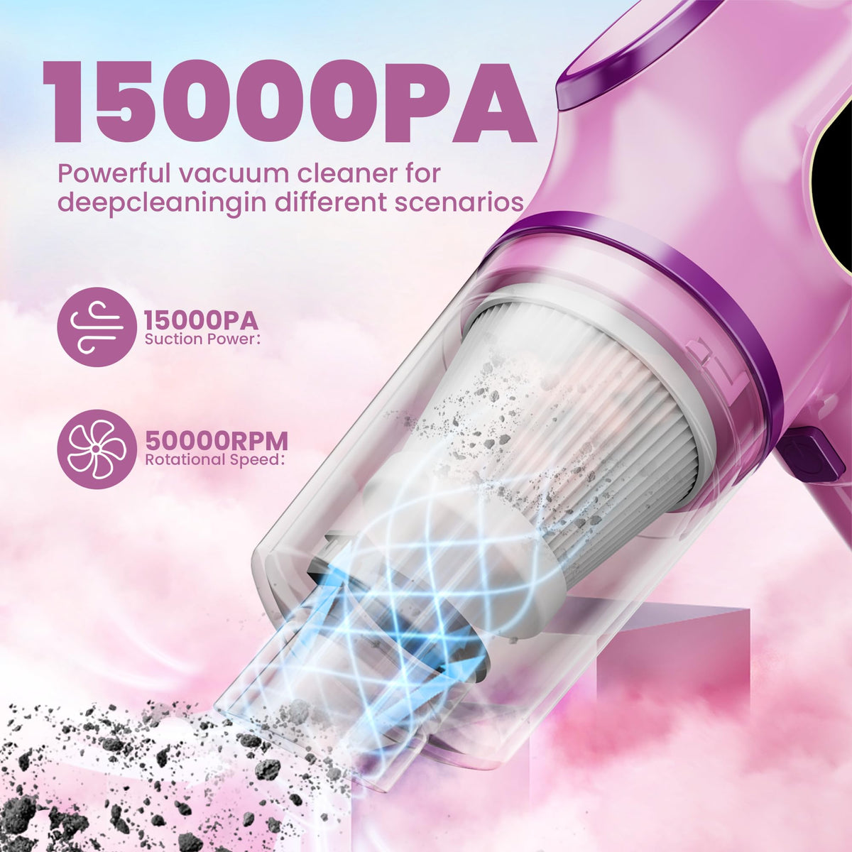 Women Friendly Cordless Pink Car Vacuum Cleaner