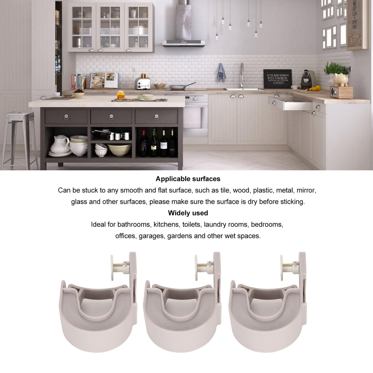 Broom Holder 3 PCS Wall Mount Mop Organizer Gripper