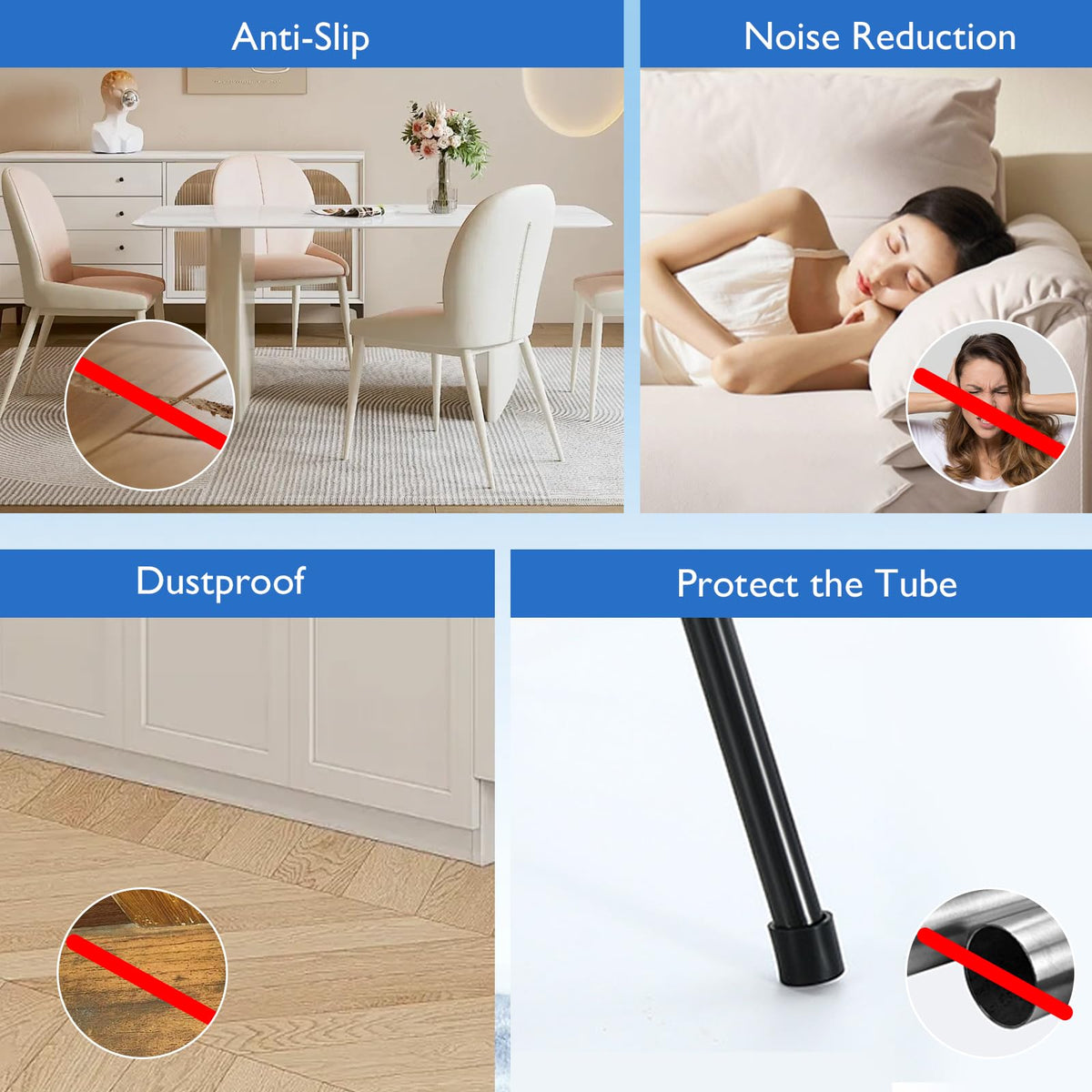 4 Pcs 1-1/4" Black Round Rubber Chair Leg Caps (4 Count)