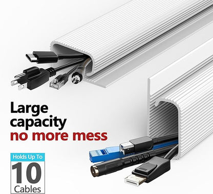 Under Desk Cable Management, 15.7 in Computer Cable Management White, 6Pcs Self-Adhesive J Channel Wire Raceway, Computer Cord Hider for Home & Office, Kid & Pet Trip Prevention
