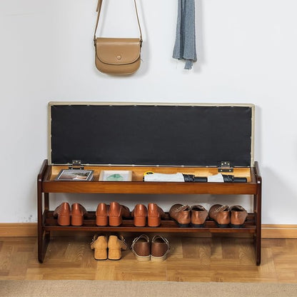 SOBIBO Shoe Bench with Storage - 2-Tier Entryway Bench, Solid Wood Shoe Rack with Cushion & Flip-Open Box, Mid-Century Modern for Hallway, Mudroom, Bedroom (Gray, 39.4'')