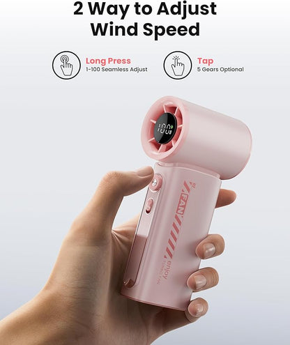 Koonie 19000 RPM High Speed Portable Handheld,100 Speeds Mini Turbo, 3600mAh, 12H Max Cooling Time, Digital Display, 5" Height, Rechargeable Hand for Outdoor Indoor Pink
