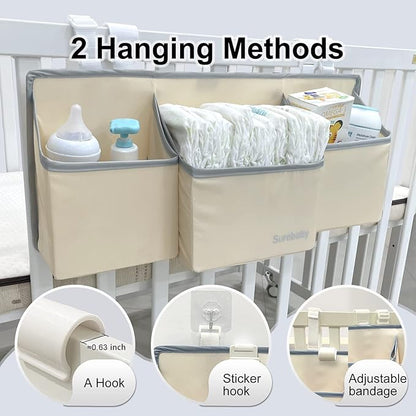 Hanging Baby Diaper Caddy, 3-in-1 Diaper Caddy Organizer Holder For Baby Crib, Nursery Organization Diaper Stacker Storage For Crib, Changing Table, Car, Wall-Beige