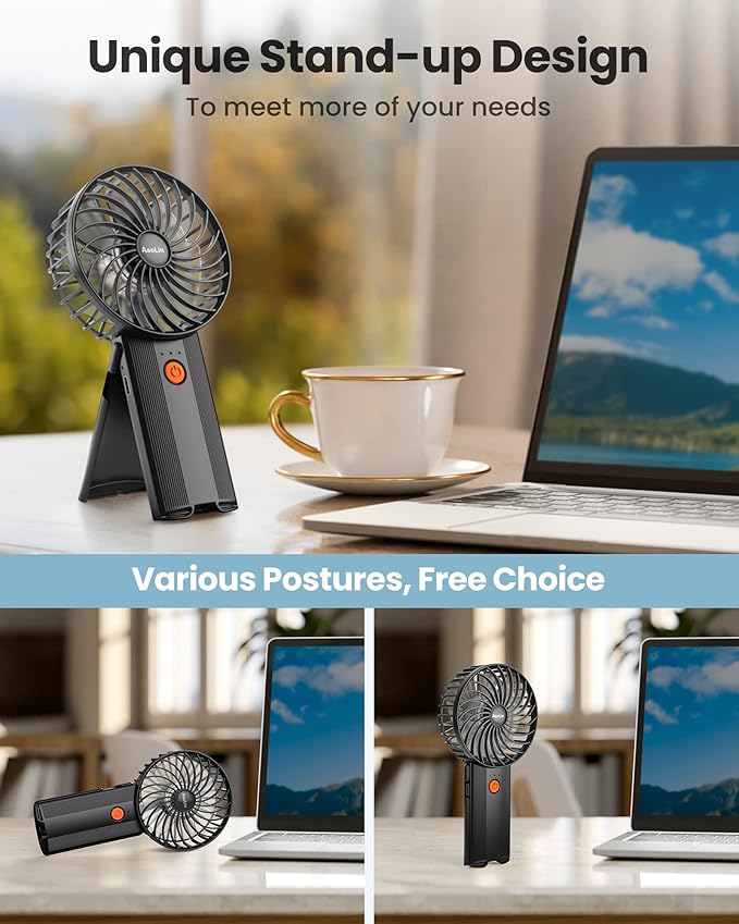 2pcs Mini Portable Folding Handheld Fans USB Rechargeable Personal Fan Neck Desktop 4-speed 3-in-1 Silent Handheld Mini Fan 6-15 hours battery life Suitable for summer travel Camping Outdoor Kids Gift