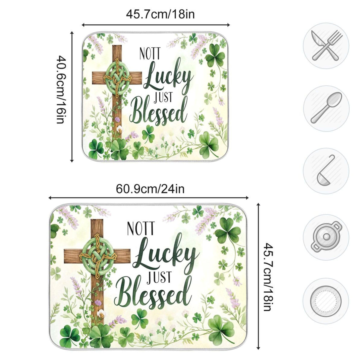 St.Patrick Days Dish Drying Mat for Kitchen Countertop 16x18 Green Shamrock Blessed Cross Small Drying Mat Reusable Quick Dry Dish Sink Mats Easy Clean Decorative Essentials