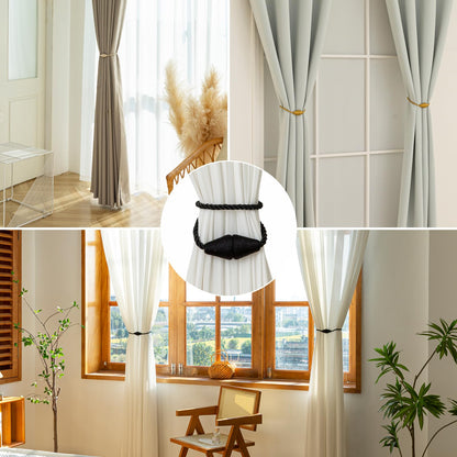 Magnetic Curtain Tiebacks 4 Pack Outdoor Rope Curtain Tie Backs Decorative Window Treatment Holdbacks for Home Decorative Curtain (4 Count)
