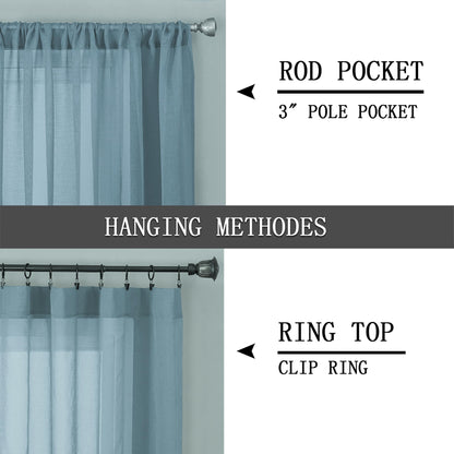 Sheer Curtains Linen Textured Bedroom Curtain Sheers Light Filtering Rod Pocket Voile Curtains for Living Room (2 Count)