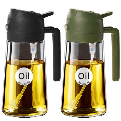 16 oz 2-in-1 Glass Olive Oil Sprayer for Cooking, BlackOliveGreen