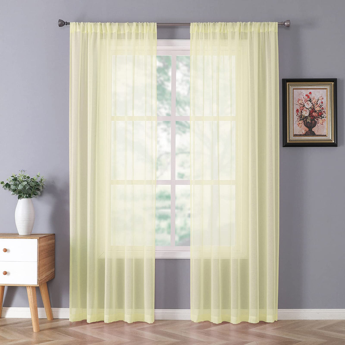 Sheer Curtain Linen Textured Living Room Curtains Sheer Light Filtering Rod Pocket Voile Curtain for Bedroom (2 Count)