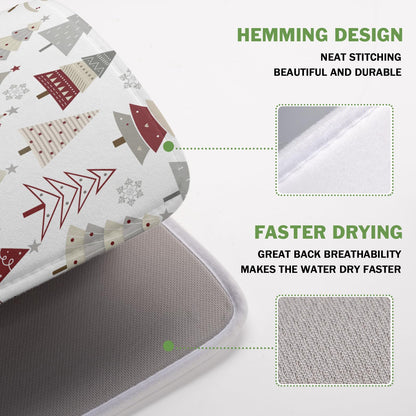 Christmas Tree Dish Drying Mat for Kitchen Counter Christmas Pine Tree Dish Drying Mat 16x18 Inch Geometric Winter Dish Draining Mat Absorbent Reversible Dish Pad Kitchen Accessories Table Protector