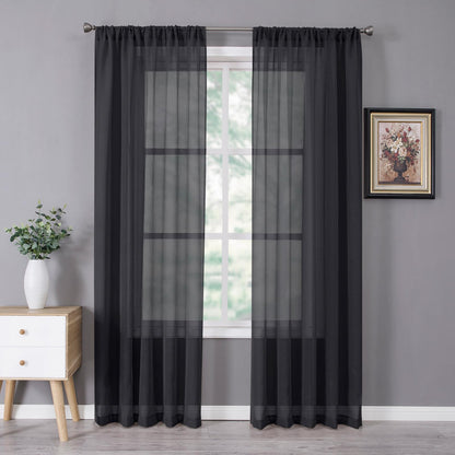 Sheer Curtains Bedroom Linen Textured Curtain Sheers Light Filtering Voile Rod Pocket Curtains for Living Room (2 Count)