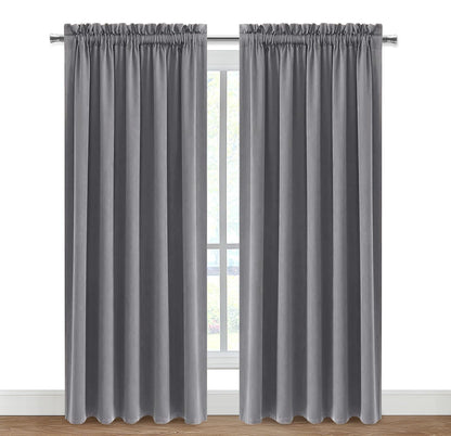Wide Blackout Curtains for Bedroom Living Room 60 x 84 Inch Long Grey (2 Count)