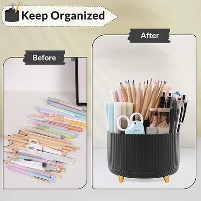 SKYDUE 360 Degree Rotating Desk Organizer, Dual-Purpose Pencil Pen Holder for Desktop, Rotating Desk Pen Organizer with 5 Slots, Office Supplies, Pencil Cup for Office, School, Home