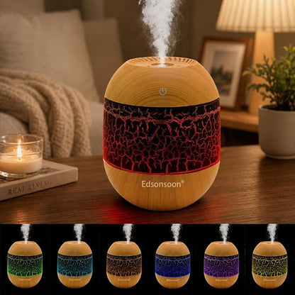 Essential Oil Diffuser for Home, Ultrasonic Aroma Diffuser with Volcano LED Light, Wood Grain Mini USB Cool Mist Humidifier, Quiet Aromatherapy for Bedroom & Office (Black)