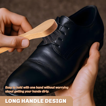 2 Pcs Horsehair Shine Shoes Brush Kit Polish Dauber Applicators Cleaning Leather Shoes Boots Care Brushes Suede Cleaner Brush (2.8 Count)